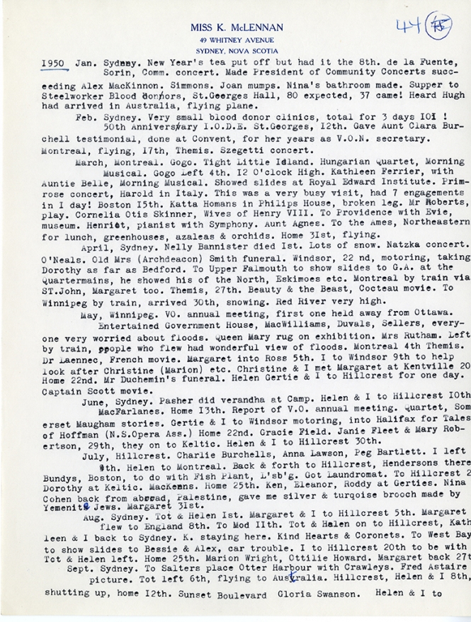 Katharine McLennan's Diary